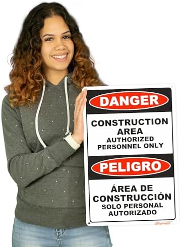 12x18 Bilingual Danger Construction Area Authorized Personnel Only Sign