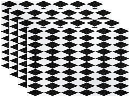 Batmerry Black White Diamond Placemats,Abstract Black White Harlequin Washable Linen Table Mats for Kitchen Table Double Insulation Decor Dining Set Indoor Outdoor 12X18 in Set of 4