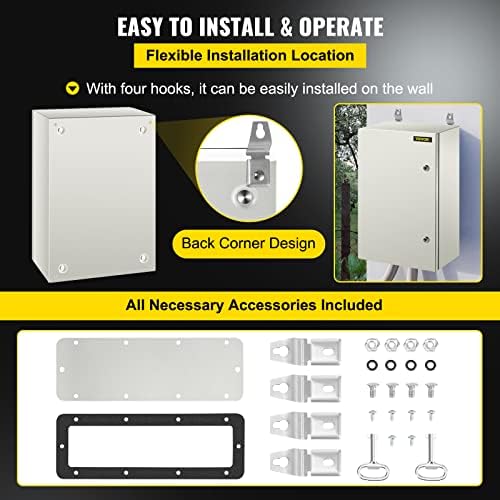 VEVOR NEMA Steel Enclosure, 24 x 16 x 10'' NEMA 4X Steel Electrical Box, IP66 Waterproof & Dustproof, Outdoor/Indoor Electrical Junction Box, with Mounting Plate