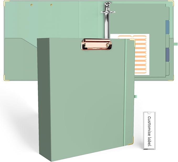 EYROZILL Heavy Duty 3 Ring Binders Legal Size, 1 Inch-Binder with Clipboard and Divider, Client File Binder for Hairstylist, Nurse, Lawyer (Pea Green)