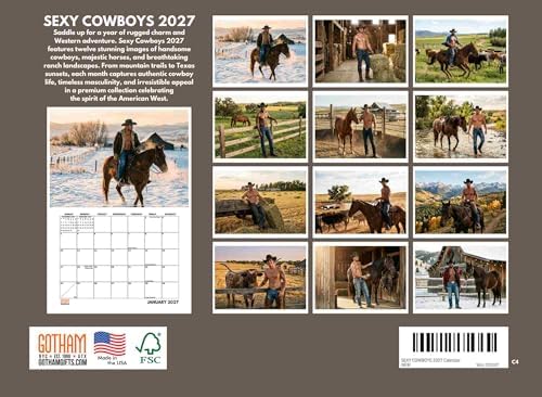 Sexy Cowboy Calendar 2027 Shirtless Men Monthly Wall Calender 12 Month