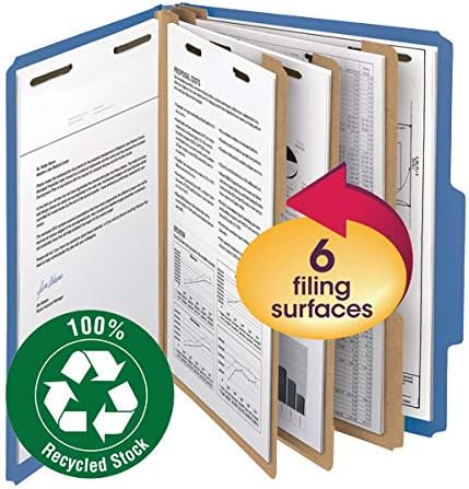 Smead Value Filing 100% Recycled Pressboard Classification File Folder, 2 Dividers, 2" Expansion, Letter Size, Dark Blue, 10 per Box