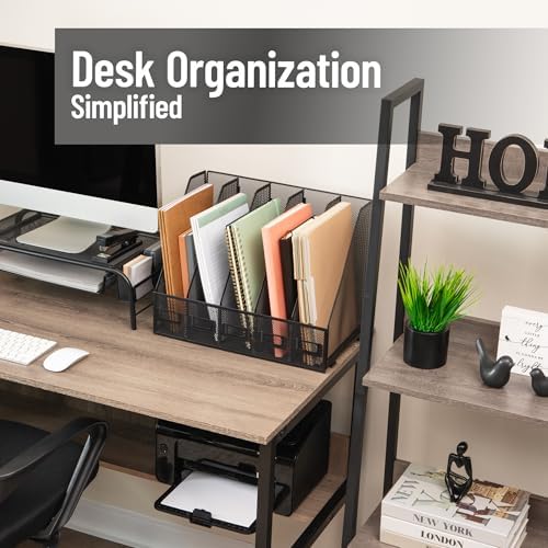 Mind Reader 5-Compartment Vertical File Organizer, Desktop Paper Sorter, Office, Metal Mesh, Black