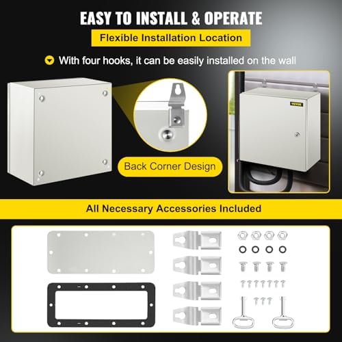 VEVOR NEMA Steel Enclosure, 16 x 16 x 8'' NEMA 4X Steel Electrical Box, IP66 Waterproof & Dustproof, Outdoor/Indoor Electrical Junction Box, with Mounting Plate