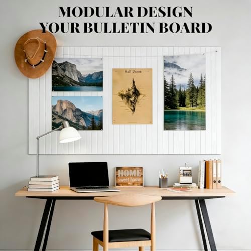 Large Felt Bulletin Board Cork Board Alternative with Safe Removable Adhesive Tabs, Wall Bulletin Board for Home Office Classroom Pin Board (Cold White, Fine-Stripe 6-Pack)