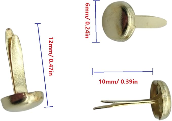 LLY 300 Pieces 6mm Round Gold Brads, Paper Fasteners Metal Brads with Storage Box, Paper Brass Fasteners for Paper Crafts, Scrapbooking, Paper Decoration, DIY Art, Card Making, (Gold 6mm x 12 mm)