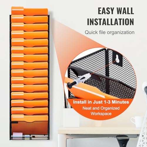 VEVOR File Wall Rack, 1-Piece 16 Pockets Mesh Wall File Holder, Wall Mounted Magazine Mail Paper and Document Storage Folder WJBGJHSWJSWSGLDOLV0