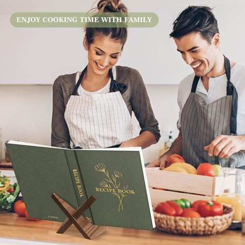 Lanpn Blank Recipe Book Cookbook to Write in Your Own Recipes, Waterproof B5 Empty Cooking Journal for 120 Recipes, Leather Cover Recipe Notebook with Stickers to Organize Your Family Recipes, Green