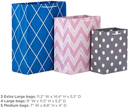 Hallmark Gift Bags, 12-Pack, Assorted Sizes (Green, Blue, Pink, Grey)