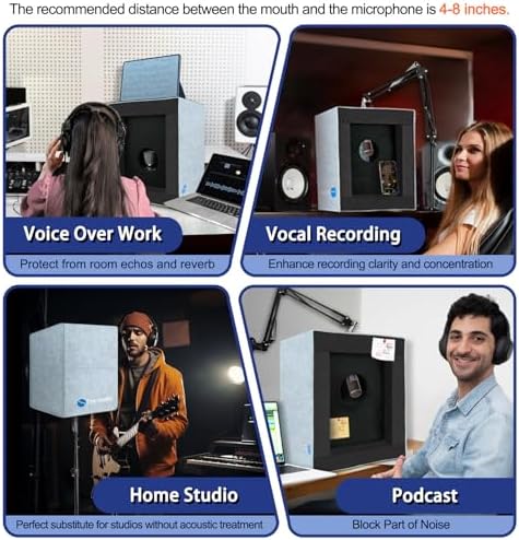 TroyStudio Enclosed Vocal Booth, Portable Microphone Isolation Shield, Foldable Reflection Filter with Acoustic Foam & Panels, Recording Sound Box Home Studio Equipment for Podcast Music Voice Over