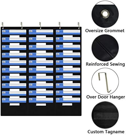 EAMAY Hanging File Folder Organizer - 30 Pockets and 5 Over the Door Hanger, Wall Mount Document Letter Organizer/ Pocket Chart Office Supplies Office Bill Organizer for Home School Classroom Planner