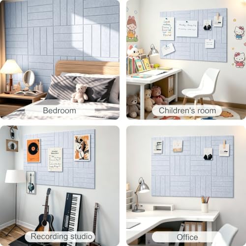 0.47" Thick Felt Wall Tiles 48"x36" Cork Board Alternative 12 Pack 11.81"x11.81"Felt Bulletin Board Pin Board with Removable Adhesive Tape&60 Pushpins for Home Office School(Bold-Silver Grey)