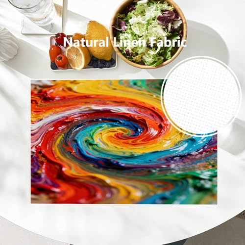 Batmerry Colorful Grunge Macro Closeup Placemats, Multicolor Abstract Art Washable Linen Table Mats for Kitchen Table Double Insulation Decor Dining Set Indoor Outdoor 12X18 in Set of 6