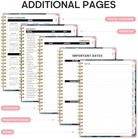 Planner 2026-2027, Monthly & Weekly Jul 2026-Jun 2027 Calendar Book | 6.3" x 8.5", Hardcover Spiral Planner with Tabs, School & Daily Pretty Agenda for Women, Students, Teachers, Velvet Garden