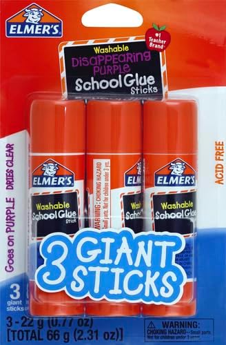 Elmer's Disappearing Purple School Glue Sticks, Washable, 22 Grams, 3 Count - Poster, Vision Board, Back to School Supplies, #1 Teacher Brand (Pack of 2)