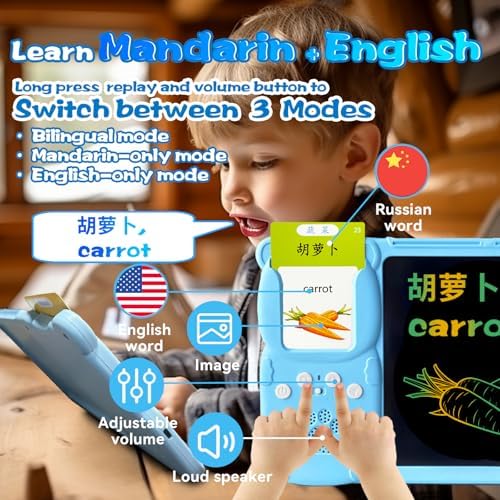 Talking Flash Cards with Writing Tablet - Chinese English, Blue