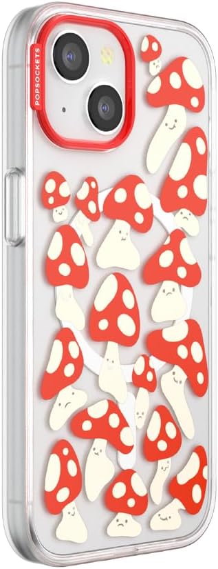 PopSockets iPhone 15 Case Compatible with MagSafe, Phone Case for iPhone 15, Wireless Charging Compatible, Case Only - Red Shrooms