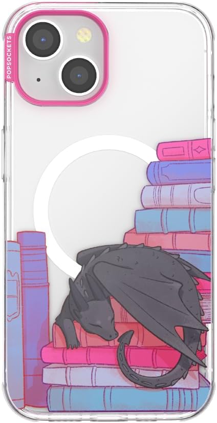 PopSockets iPhone 14 Phone Case with MagSafe- Curled Up & Cozy | Magnetic, Wireless Charging, Camera & Drop Protection, Dragon