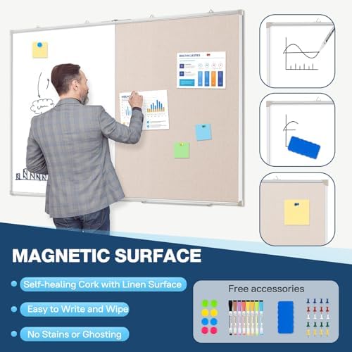 Large White Board Dry Erase Foldable Bulletin Board Combo 60x40 for Wall