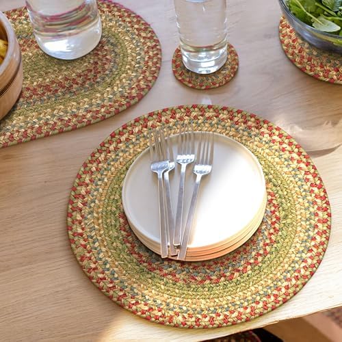 Homespice Azalea Braided Placemats for Primitive Decor, Round 15" Set of 6
