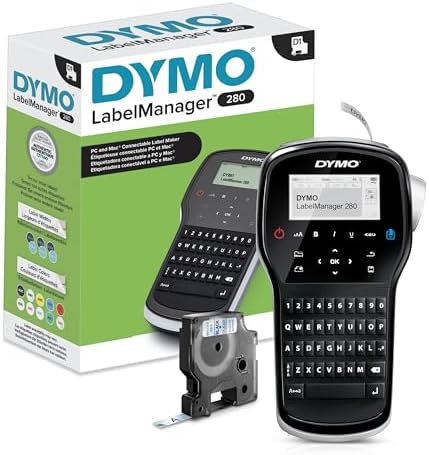 DYMO Label Maker LabelManager 280 Rechargeable Portable Label Maker Easy-to-Use One-Touch Smart Keys QWERTY Keyboard PC and Mac Connectivity For Home & Office Organization