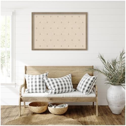 Kate and Laurel Framed Fabric Pinboard 38 x 26, Beige Botanical Block Print Printed Linen Classic Bulletin Board for Use as a Vision Board or Wall Organization, Florence Light Brown Frame
