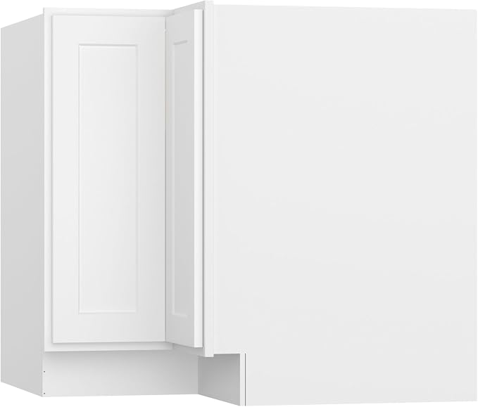 Furinno Shaker EZ Reach Base Corner Diagonal 3-Tier Kitchen Cabinet, White | 24 D x 33 W x 34.5 H, Adjustable Hinges, Soft-Close Shaker-Style Door, Ready to Assemble, Plywood, for Pantry, Dining Room
