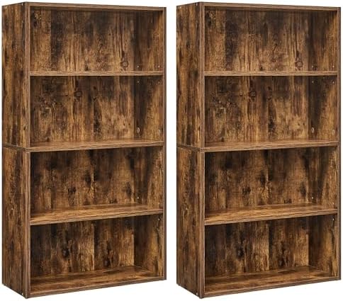 VASAGLE Set of 2 Bookshelves, 4-Tier Open Bookcases, Adjustable Shelves