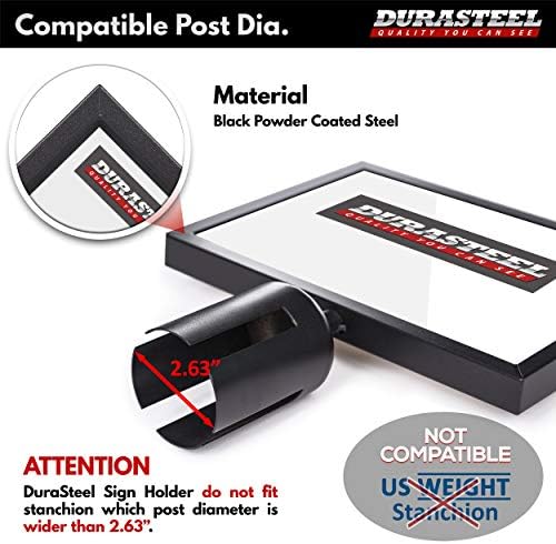 DuraSteel Stanchion Sign Holder - Landscape Display for 8.5" x 11" Paper Size - Double Sided Sign Frame with Plexiglass Cover - NOT Fit with US Weigh Sentry Stanchion - Crowd Control & Queue Barrier