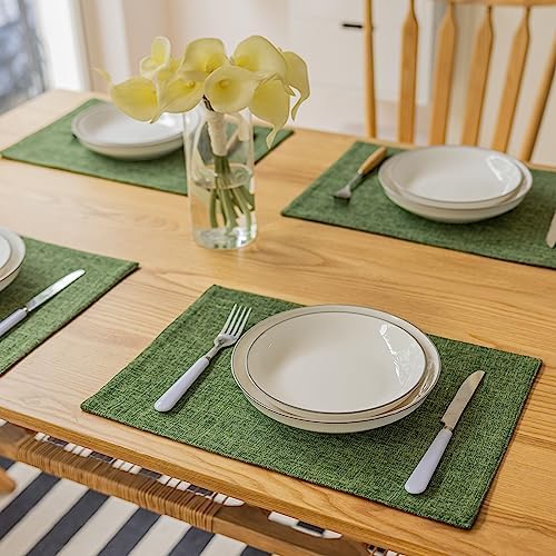 Demetex Cloth Placemats Green Set of 4 Vintage Textured Linen Place Mats Heat Resistant Plate Placemat for Kitchen Dinning Table, Green