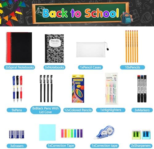 Gilprop 81 Pcs School Supplies Kit Back to School Supply Bundle, Black