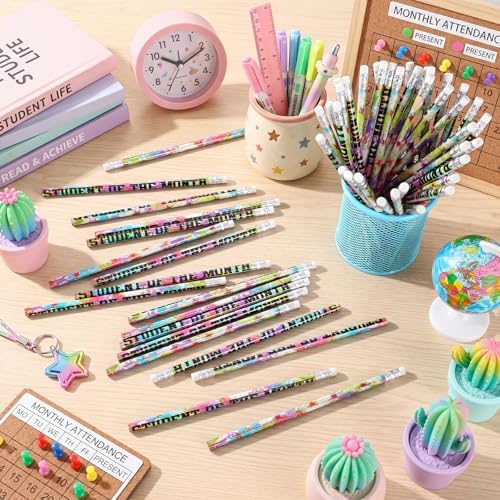 Tenceur 100 Pcs Student of The Month Pencils with Erasers Bulk 7.3 Inches Student Incentives Recognition Education Award Prize for Teacher School Classroom Reward Supplies