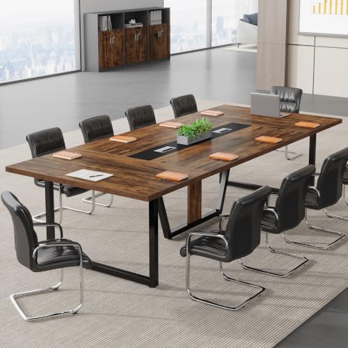 Tribesigns 8FT Conference Table, 94.49 L x 47.24 W x 29.53 H Inches Large Meeting Podcast Table for 10 People, Business Style Wooden Training Table with Strong Metal Frame for Office Conference