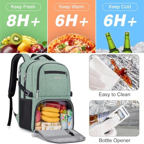 Insulated Lunch Backpack Fit 17" Laptop with Cooler Compartment