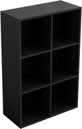 6-Cube Storage Shelf Bookcase, Black | Wooden 3-Tier Open Bookshelf, Fits 11×11" Bins, Vertical or Horizontal Use, Full Back Panels, For Home Office