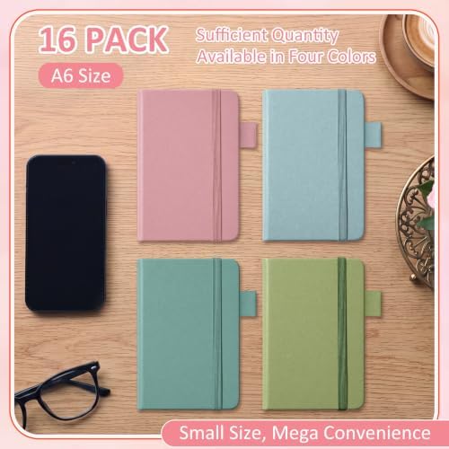 Ceenna 16 Packs Pocket Small Notebook Journals with Pen Holder Mini Notebook Bulk 192 Pages/96 Sheets Hardcover with Thick Lined Paper 3" x 4.4" A6 Small Notepad Morandi Color for Home & Journey