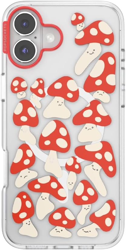 PopSockets iPhone 16 Plus Case Compatible with MagSafe, Phone Case for iPhone 16 Plus, Wireless Charging Compatible, Case Only - Red Shrooms