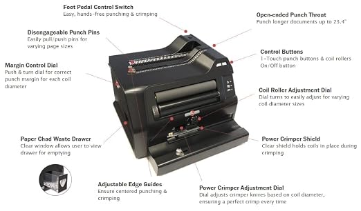 CBS3000 Coil Binding System 3000, Black; All-in-One Spiral Punch, Bind, and Crimping System; LED Panel; Open-Ended Punch Throat; Dual Coil Rollers; Power Crimper; Oval Hole; Foot Pedal | All-in-One Spiral Punch, Bind, and Crimping System, LED Panel, Op...