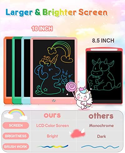FLUESTON LCD Writing Tablet for Kids, 10 Inch Doodle Board, Colorful Drawing Pad for Toddler, Educational Travel Toy Gifts for 3-8 Year Old Girls Boys, Erase Lock Writing Board - Pink