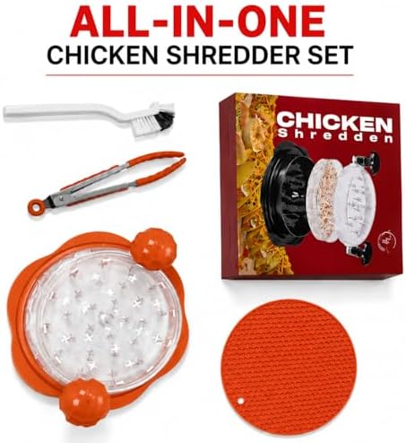 Large Chicken Shredder Tool with Suction Base 2026 – Twist Meat Shredder with Ergonomic Handle & Anti-Slip Grip – Transparent Lid for Easy Shredding Chicken & Beef (Orange)