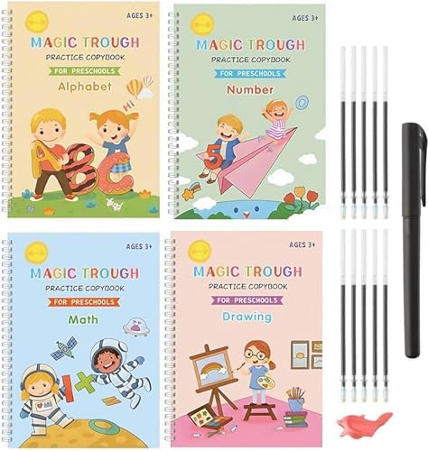 Magic Grooved Reusable Writing Books, Tracing Workbook for Kids Ages 3‑8