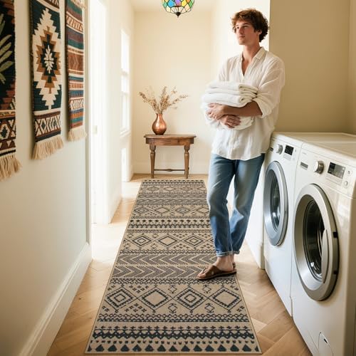 Lahome Boho Washable Easy Jute Runner Rug, 2x8 Kitchen Runner Rug Non Slip