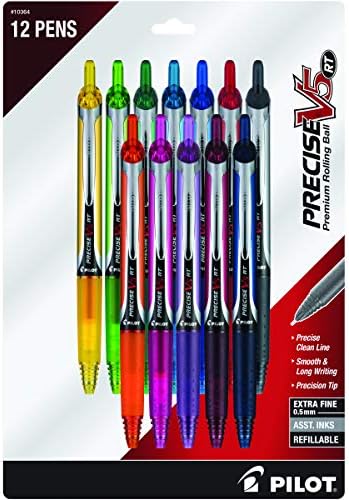 PILOT Precise V5 RT Rolling Ball Pens, 0.5 mm, Assorted, Pack of 12