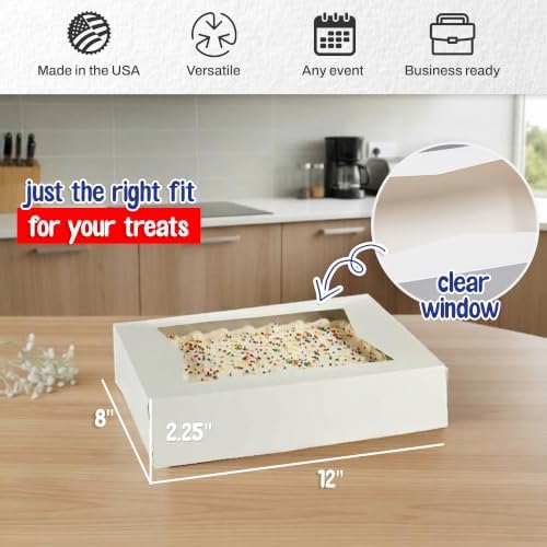 MT Products White Bakery Boxes 12 x 8 x 2.25 Auto Popup 25 Pack Made in USA