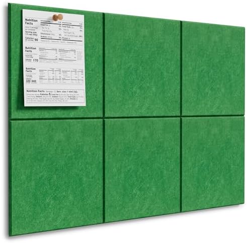 MaxGear Felt Bulletin Board 36" x 24", 6 Pack Emerald Green Felt Wall Tiles
