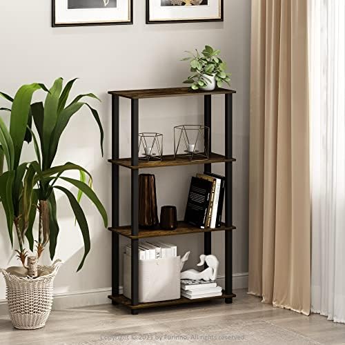Furinno TURN-S-TUBE Storage Shelves, 4-Tier Book Shelf, Corner Shelf, Toolless Open Shelves, for Organization and Storage, Living Room, Garage, Home Office, Amber Pine