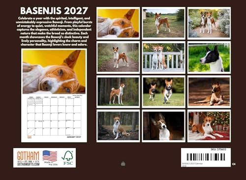 Basenji Calendar 2027 Monthly Wall Calender 12 Month