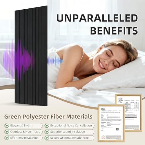 TO-TH Sound Absorbing Panels Wood Grain Acoustic Wall Panel 4 Pack, Smoky