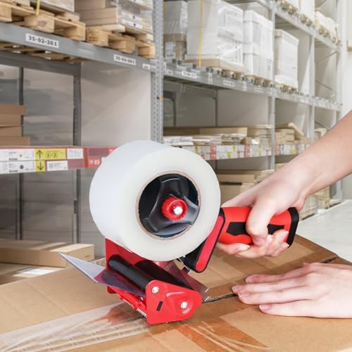 QILIMA 3 Inch Wide Packing Tape Dispenser Gun Seal Packing for Use Tape Dispenser Gun for Shipping, Moving, Carton and Box Sealing-Red