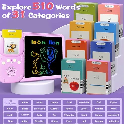 Talking Flash Cards with Writing Tablet - Spanish English, Pink